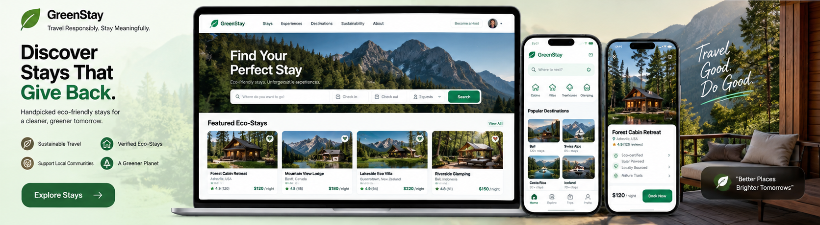 GreenStay web and mobile design concept