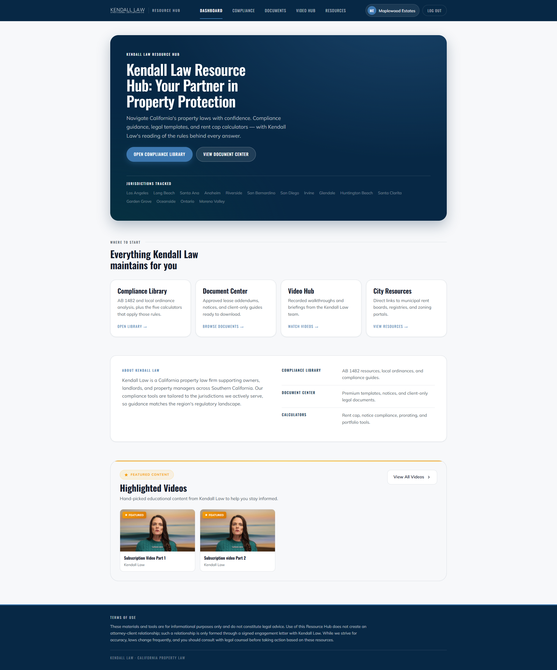Kendall Law Portal product interface